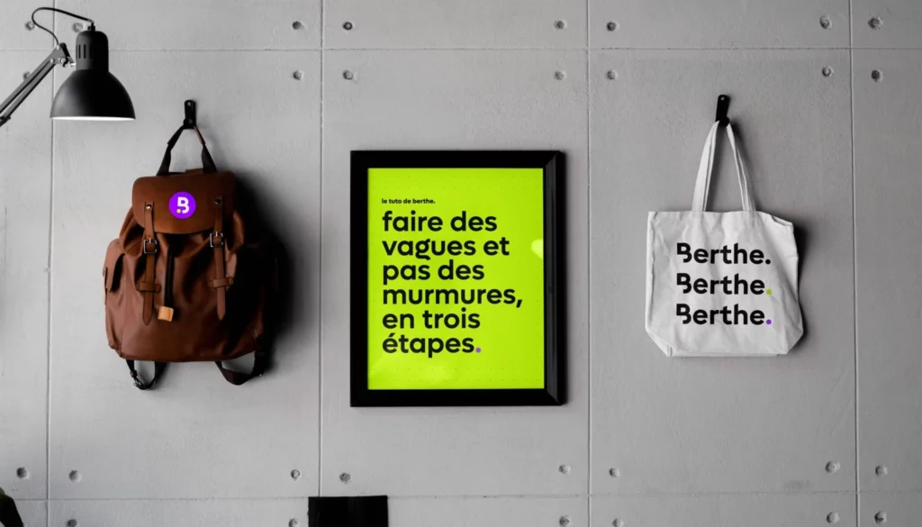 Identité Berthe déployée sur affiche et objets